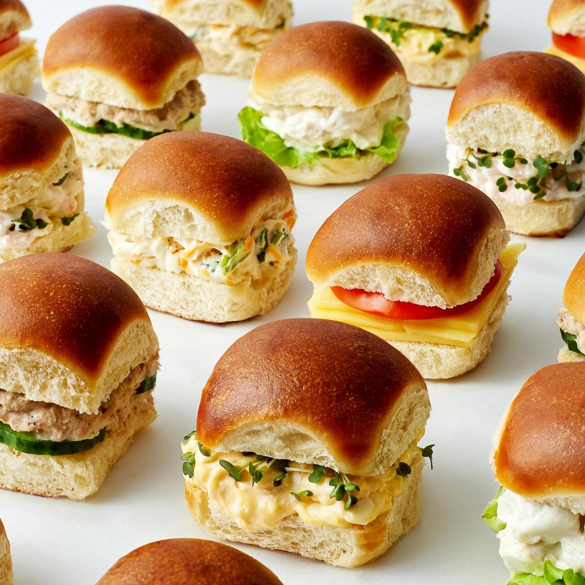 Tray of filled sandwich rolls