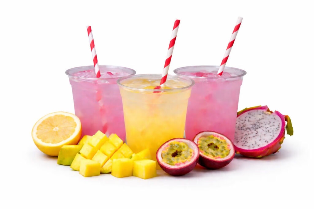Wenzel's Chillers drinks range with fruit in front of the cups